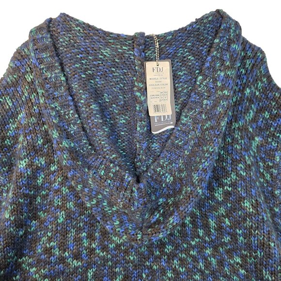 FDJ Sleeveless Knit Cardigan Toggle Closure Donegal Blue Hooded Sweater XS/M - Picture 4 of 11